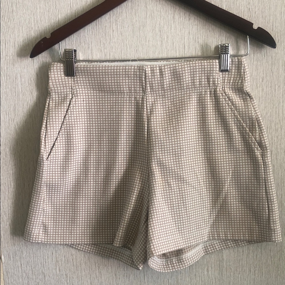 Max Studio Cream Grid High-Waist Tailored Shorts
